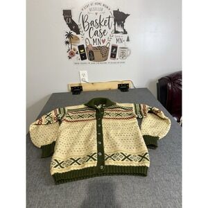 Figgjo Women's Wool Knit Fair Isle Full Button Collared Cardigan Sweater Sz M